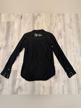 Twenty X Black Pinstripe Pearl Snap Western Shirt‎ Tailored Fit Medium